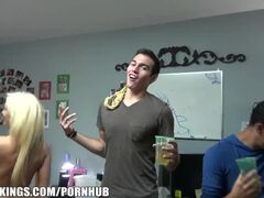 Group of HOT blonde college lesbians start a dorm room fuck party