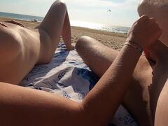 NUDE AT THE BEACH WE MUTUALLY MASTURBATE IN FRONT OF PEOPLE She finishes and pees in plain sight
