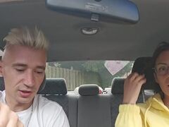 picked up a student for money, deep blowjob, sex in the car, cum on tits